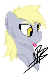 Size: 1200x1848 | Tagged: safe, artist:shappy the lamia, imported from derpibooru, derpy hooves, ditzy doo, pegasus, pony, friendship is magic, bust, cute, derp, drawing, eyebrows, eyebrows visible through hair, fanart, food, gray, happy, honey, parent:derpy hooves, png, print, signature, simple background, smiling, solo, sweet, tongue out, transparent background, yellow eyes, yellow hair, yellow mane