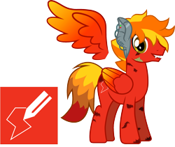 Size: 1515x1276 | Tagged: safe, artist:ragedox, imported from derpibooru, oc, oc only, oc:ragedox, hybrid, kirin, pegasus, pony, cutie mark, doom, fire, male, mane of fire, metal, simple background, smiling, solo, transparent background, vector, wings