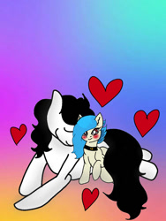 Size: 720x960 | Tagged: artist needed, safe, imported from derpibooru, oc, oc:angelmelody, oc:skysprinter, oc:venelda sky, collar, couple, cuddling, heart, loving, shipping, size difference