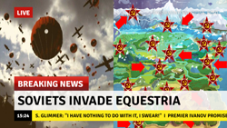 Size: 1280x720 | Tagged: safe, artist:brutalityinc, edit, edited screencap, screencap, human, breaking news, cloud, cloudy, command and conquer, map, map of equestria, meme, paratrooper, plane, red alert, red alert 2, war