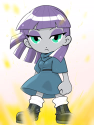 Size: 1668x2224 | Tagged: safe, artist:batipin, maud pie, equestria girls, action pose, badass, breasts, busty maud pie, chibi, female, implied dragonball super, implied dragonball z, looking at you, powering up, solo, the fire in her eyes