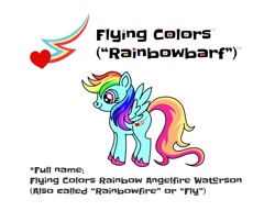Size: 1280x983 | Tagged: safe, artist:starponys87, imported from derpibooru, oc, pegasus, barf, different mane and tail, heart, lightning, magenta eyes, multicolored hair, not rainbow dash, parody, pegasus oc, puking rainbows, rainbow, rainbow barf, rainbow hair, shooting star, vomit, vomiting, wings