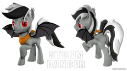 Size: 1280x720 | Tagged: safe, artist:batponyecho, imported from derpibooru, oc, oc only, oc:storm dancer, oc:stormdancer, bat pony, pony, 3d, bandana, bat pony oc, bat wings, butt, looking at you, male, plot, raised tail, simple background, smiling, smiling at you, solo, source filmmaker, spread wings, stallion, tail, wings