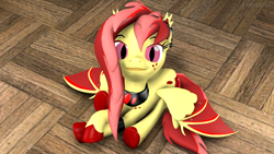 Size: 1280x720 | Tagged: safe, artist:batponyecho, imported from derpibooru, oc, oc only, oc:ruby blossom, oc:ruby splash, bat pony, pony, 3d, bat pony oc, bat wings, behaving like a cat, collar, female, hooves, looking at you, mare, meme, polite cat, sitting, solo, source filmmaker, spread wings, wings