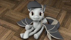 Size: 1280x720 | Tagged: safe, artist:batponyecho, imported from derpibooru, oc, oc only, oc:eventide blossom, bat pony, pony, 3d, bat pony oc, bat wings, behaving like a cat, female, looking at you, mare, meme, polite cat, sitting, solo, source filmmaker, spread wings, wings