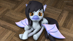 Size: 1280x720 | Tagged: safe, artist:batponyecho, imported from derpibooru, oc, oc only, oc:mitzy, bat pony, pony, 3d, bat pony oc, bat wings, behaving like a cat, female, looking at you, mare, meme, polite cat, sitting, solo, source filmmaker, spread wings, wings