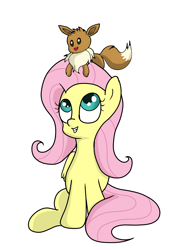 Size: 1000x1400 | Tagged: safe, artist:amateur-draw, imported from derpibooru, fluttershy, eevee, pegasus, pony, crossover, cute, female, mare, pokémon, simple background, solo, white background