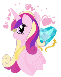 Size: 2000x2533 | Tagged: safe, artist:mark-terron, imported from derpibooru, princess cadance, alicorn, pony, bust, crystal heart, female, floating heart, heart, looking back, mare, profile, simple background, solo, transparent background