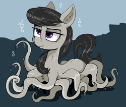 Size: 2364x2000 | Tagged: safe, artist:paskanaakka, derpibooru exclusive, imported from derpibooru, octavia melody, monster pony, octopony, octopus, original species, pony, ear fluff, eyeshadow, female, makeup, mare, octaviapus, solo, species swap, tentacles, wet