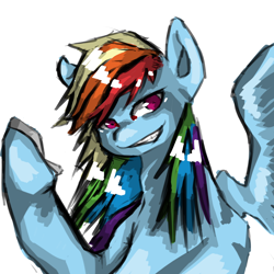 Size: 3000x3000 | Tagged: safe, artist:ping000, imported from derpibooru, rainbow dash, pegasus, pony, female, grin, mare, simple background, smiling, solo, white background