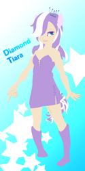 Size: 1070x2137 | Tagged: safe, artist:ping000, imported from derpibooru, diamond tiara, human, clothes, dress, eared humanization, female, hair over one eye, humanized, lineless, solo, tailed humanization