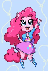 Size: 1384x2054 | Tagged: safe, artist:ameliacostanza, imported from derpibooru, pinkie pie, equestria girls, chibi, clothes, cute, diapinkes, female, happy, open mouth, ponied up, skirt, solo