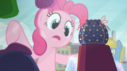 Size: 1920x1080 | Tagged: safe, imported from derpibooru, screencap, perfect pace, pinkie pie, pony, the gift of the maud pie, against glass, cute, diapinkes, glass, rock pouch, solo focus, the master