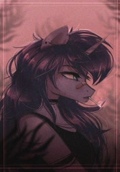 Size: 1400x2000 | Tagged: safe, artist:alicesmitt31, imported from derpibooru, princess luna, alicorn, anthro, original species, bandage, cigarette, solo