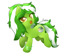 Size: 750x643 | Tagged: safe, artist:avelineh, imported from derpibooru, oc, oc only, oc:lime sorbet, earth pony, pony, female, simple background, solo, tongue out, transparent background