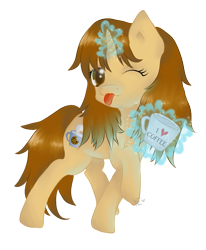 Size: 707x856 | Tagged: safe, artist:avelineh, imported from derpibooru, oc, oc only, oc:creamy coffee, pony, unicorn, coffee cup, coffee mug, cup, female, glowing horn, horn, magic, mug, one eye closed, simple background, solo, telekinesis, tongue out, transparent background, wink