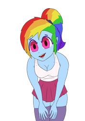 Size: 1000x1414 | Tagged: safe, artist:happy harvey, imported from derpibooru, rainbow dash, human, equestria girls, breasts, busty rainbow dash, cleavage, clothes, drawn on phone, looking at you, miniskirt, phone drawing, short skirt, skirt, solo