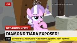 Size: 1280x720 | Tagged: safe, edit, edited screencap, imported from derpibooru, screencap, diamond tiara, earth pony, pony, ponyville confidential, break your own news