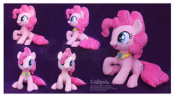 Size: 4573x2569 | Tagged: safe, artist:chibi-pets, imported from derpibooru, pinkie pie, earth pony, pony, element of laughter, irl, photo, plushie, raised hoof, sitting, smiling, solo