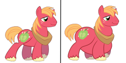 Size: 2000x1000 | Tagged: safe, artist:rhudafuckinrabbit, edit, edited screencap, imported from derpibooru, screencap, big macintosh, earth pony, pony, before and after, bhm, bigger macintosh, fat, fat edit, male, simple background, solo, stallion, transparent background, weight gain
