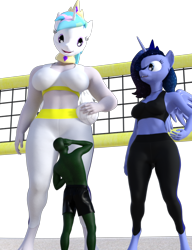 Size: 596x777 | Tagged: artist needed, safe, artist:pose, imported from derpibooru, princess celestia, princess luna, oc, oc:anon, alicorn, anthro, human, pony, unguligrade anthro, 3d, female, giant pony, giantess, giantlestia, larger female, macro, male, simple background, size difference, smaller male, transparent background