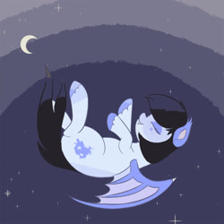 Size: 1100x1100 | Tagged: safe, artist:nenupharworld, imported from derpibooru, oc, oc only, oc:mitzy, bat pony, pony, bat pony oc, bat wings, black hair, cloud, dropping, female, moon, night, sky, smiling, solo, solo female, stars, wings