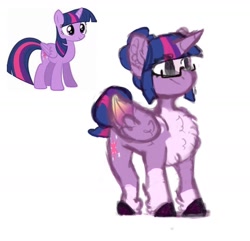 Size: 1280x1234 | Tagged: safe, artist:shyhandart, imported from derpibooru, twilight sparkle, alicorn, pony, alternate design, alternate hairstyle, chest fluff, coat markings, colored wings, female, glasses, gradient wings, hair bun, mare, simple background, socks (coat marking), socks (coat markings), solo, tail bun, twilight sparkle (alicorn), white background, wings