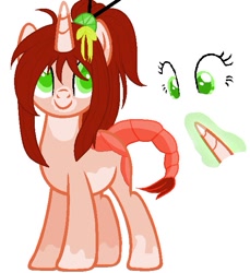 Size: 583x637 | Tagged: safe, artist:helemaranth, imported from derpibooru, oc, oc only, hybrid, original species, pony, shrimp, shrimp pony, augmented tail, eye, eyelashes, eyes, glowing horn, horn, reference sheet, smiling, solo