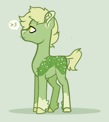 Size: 808x908 | Tagged: safe, artist:shyhandart, imported from derpibooru, oc, oc only, oc:buckskin, earth pony, pony, >:|, adopted offspring, base used, blank flank, colt, ear fluff, green background, hoof fluff, male, offspring, parent:big macintosh, parent:fluttershy, parents:fluttermac, simple background, solo