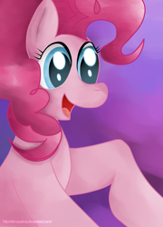 Size: 2483x3451 | Tagged: safe, alternate version, artist:almaustral, imported from derpibooru, pinkie pie, earth pony, pony, abstract background, bust, colored, female, mare, open mouth, solo