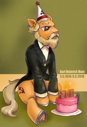 Size: 1024x1494 | Tagged: safe, artist:ivan-the-pony, artist:tass_the_bovine, imported from derpibooru, pony, birthday, birthday cake, cake, communism, food, history, karl marx, ponified, revolution, soviet, soviet union