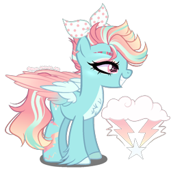 Size: 1050x1050 | Tagged: safe, artist:gihhbloonde, artist:meimisuki, imported from derpibooru, oc, oc only, pegasus, pony, adoptable, base used, bow, chest fluff, eyeshadow, female, grin, hair bow, leg fluff, magical lesbian spawn, makeup, mare, markings, multicolored hair, offspring, parent:lightning dust, parent:rainbow dash, parents:rainbowdust, scar, simple background, smiling, solo, tattoo, transparent background, unshorn fetlocks