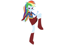 Size: 1280x895 | Tagged: safe, artist:chanyhuman, imported from derpibooru, rainbow dash, equestria girls, boots, clothes, cosplay, costume, dc superhero girls, gloves, motorcross, shoes, simple background, solo, supergirl, transparent background