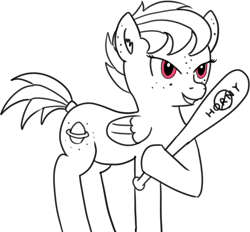 Size: 2083x1936 | Tagged: safe, artist:poniidesu, imported from derpibooru, oc, oc only, oc:apogee, pegasus, pony, baseball bat, female, filly, horny, monochrome, solo