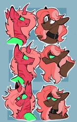 Size: 770x1229 | Tagged: safe, artist:rockin_candies, imported from derpibooru, oc, oc only, oc:red, oc:scarlet trace (coffee bean), changeling, earth pony, pony, collar, female, hypnosis, mare
