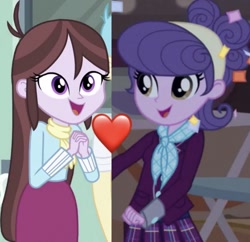 Size: 640x620 | Tagged: safe, edit, edited screencap, imported from derpibooru, screencap, suri polomare, velvet sky, equestria girls, friendship games, background human, female, heart, lesbian, love, shipping, shipping domino, surisky