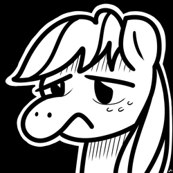 Size: 1512x1512 | Tagged: safe, artist:docwario, imported from derpibooru, applejack, black background, jacktober, monochrome, sad, simple background