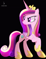 Size: 3417x4309 | Tagged: safe, artist:zidanemina, imported from derpibooru, princess cadance, alicorn, pony, black background, cutie mark, female, high res, looking back, mare, raised hoof, simple background, smiling, solo, transparent background