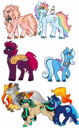 Size: 1280x2071 | Tagged: safe, artist:rainbowquasar, imported from derpibooru, fizzlepop berrytwist, tempest shadow, trixie, oc, oc:cosmic wave, oc:enigma, oc:peachy keen, oc:thunder frost, oc:victoria gears, bird, draconequus, alternate universe, armor, basket, colored hooves, draconequus oc, female, glasses, lesbian, missing cutie mark, mouth hold, offspring, parent:cheese sandwich, parent:discord, parent:pinkie pie, parent:rainbow dash, parent:shining armor, parent:svengallop, parent:twilight sparkle, parents:cheesedash, parents:shining sparkle, parents:svenpie, product of incest, shipping, simple background, tempestrix, unshorn fetlocks, white background