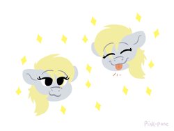 Size: 1981x1486 | Tagged: safe, artist:pink-pone, imported from derpibooru, derpy hooves, eyes closed, simple background, tongue out, white background