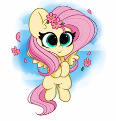 Size: 3456x3600 | Tagged: safe, artist:kittyrosie, imported from derpibooru, fluttershy, pegasus, pony, cute, digital art, female, flower, flower in hair, mare, shyabetes, smiling, solo