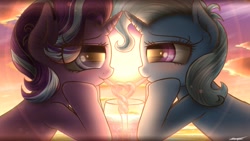 Size: 1920x1080 | Tagged: safe, artist:phoenixrk49, imported from derpibooru, starlight glimmer, trixie, pony, unicorn, blushing, drinking, female, lesbian, looking at each other, shipping, startrix