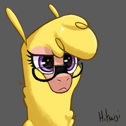 Size: 2000x2000 | Tagged: safe, artist:hitsuji, imported from derpibooru, paprika paca, alpaca, them's fightin' herds, community related, eyewear, glasses, gray background, paprika (tfh), purple eyes, serious, serious face, simple background, solo