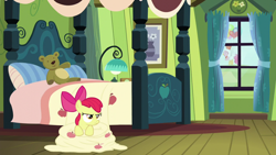 Size: 1280x720 | Tagged: safe, imported from derpibooru, screencap, apple bloom, pinkie pie, earth pony, pony, bloom and gloom, animal costume, chicken pie, chicken suit, clothes, costume, female, filly, mare