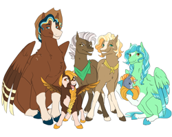 Size: 1280x1024 | Tagged: safe, artist:arexstar, imported from derpibooru, oc, oc:cameo crips, oc:clementine, oc:cortland crips, oc:lodi bloom, oc:lucky buck, oc:zestar burst, earth pony, pegasus, pony, unicorn, baby, baby pony, male, offspring, parent:applejack, parent:thunderlane, parents:thunderjack, simple background, stallion, white background