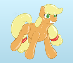 Size: 2404x2060 | Tagged: safe, artist:parallel black, imported from derpibooru, part of a set, applejack, balloon pony, inflatable pony, pony, balloon, digital art, floating, forced smile, gradient background, inflatable, smiling, solo