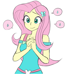 Size: 1153x1261 | Tagged: safe, artist:haibaratomoe, imported from derpibooru, fluttershy, equestria girls, equestria girls series, blushing, breasts, cute, geode of fauna, magical geodes, pictogram, shyabetes, simple background, solo, speech bubble, sweat, sweatdrop, white background