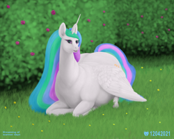 Size: 1200x960 | Tagged: safe, artist:soobel, imported from derpibooru, princess celestia, alicorn, pony, chonk, chubbylestia, fat, horn, open mouth, princess celestia is a horse, smiling, solo, wings