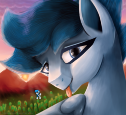 Size: 1445x1326 | Tagged: safe, artist:lunatia_elsa, artist:nanazdina, imported from derpibooru, pegasus, pony, pony town, blue eyes, blue pony, bust, cute, ibispaint x, lineless, looking at you, mascout, meta, misleading thumbnail, mountain, pony town mascout, portrait, simple background, smiling, solo, twitter, wings