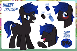 Size: 1200x798 | Tagged: safe, artist:jennieoo, imported from derpibooru, oc, oc only, oc:danny thetcher, earth pony, pony, commission, cool, happy, laughing, reference sheet, sheet, show accurate, shy, smiling, solo